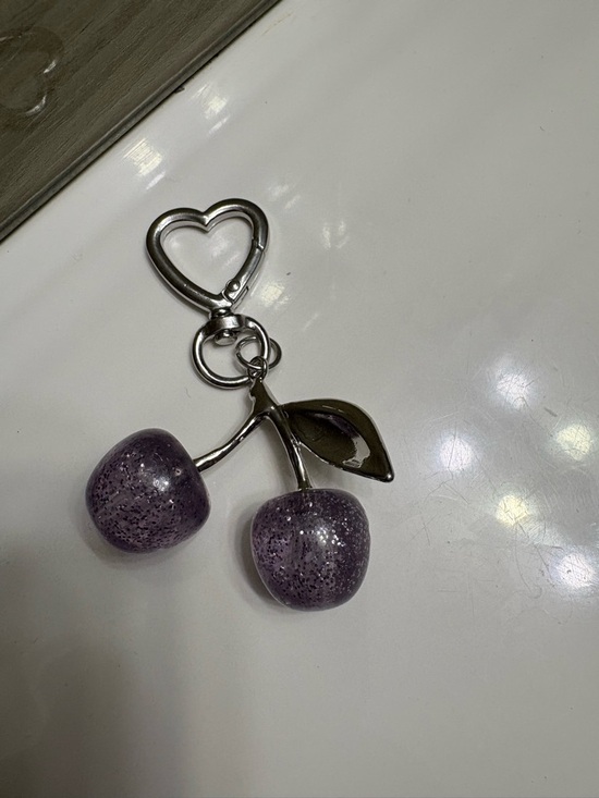 Accessories - Purple Cherry Keychain Charm - Heart Clasp